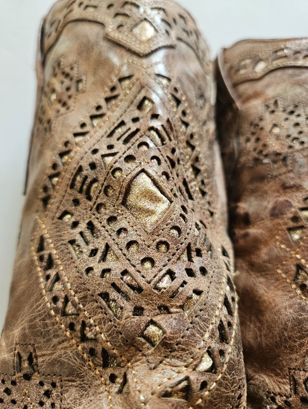 Corral Women's Glitter Inlay Western Boots Snip Toe Cognac, Size 6.5 - Picture 8 of 14